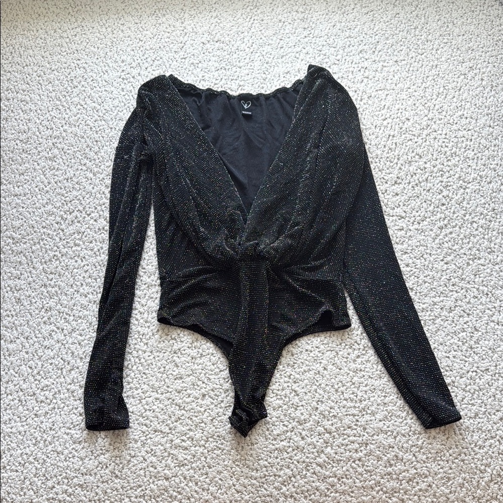 Windsor Black Long Sleeve Wrap Bodysuit